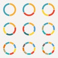 Circle infographics concept with 2,3,4,5,6,7,8,9,10 steps, parts, levels or options.Circular diagram set. Pie chart template. Royalty Free Stock Photo